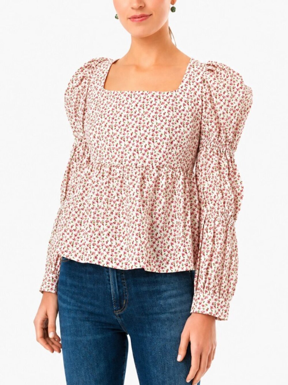 Hyacinth House Clemons Floral Peplum Puff Sleeve Top NWT Size S